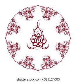 Lotus flower pattern line on isolated background. Logo for Yoga Studio, Spa, India style. Vector illustration