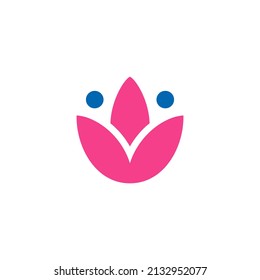 Lotus Flower And People Combination In White Background, Flat Minimalist Vector Logo Design Editable