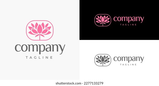 Lotus Flower Pink Elegant Simple Logo Design Concept Vector for Brand Business Company Spa Beauty Salon Women
