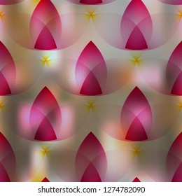 Lotus flower pink on grey pink abstract background, seamless texture, vector