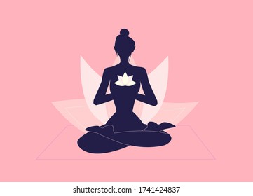 Lotus flower pose. Yoga woman silhouette. Meditation. Vector illustration	
