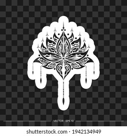 Lotus flower print, yoga or zen decorative element in boho style, Indian modern decoration. Vector 