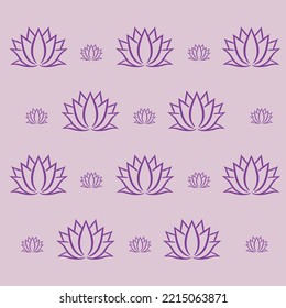 Lotus flower purple symbol, repeated pattern on soft pink background.