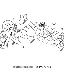 Lotus Flower and Rectangle Ornament, hand drawn illustration vector

