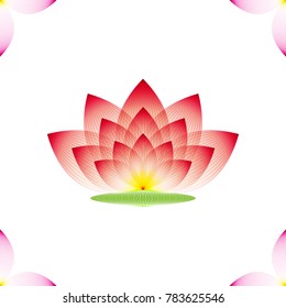 Lotus Flower red profile on a white background, geometric pattern, vector.