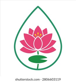 Lotus flower reflected inside a clear water droplet, isolated on white background vector illustration