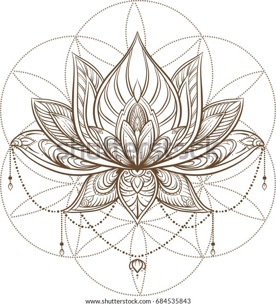 Lotus flower . Sacred geometry.  Vector illustration\
isolated on white. 