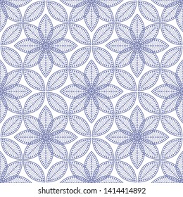 Lotus flower seamless pattern. Flowers with lace petals in trellis. Oriental floral ornament. Monochrome delicate motif. Vector illustration