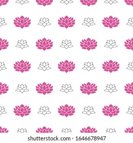 Lotus flower Seamless Pattern, Hand Drawn doodle background. Vector illustration.