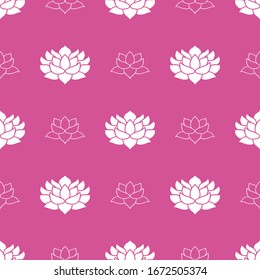 Lotus flower Seamless Pattern, Hand Drawn doodle background. Vector illustration.