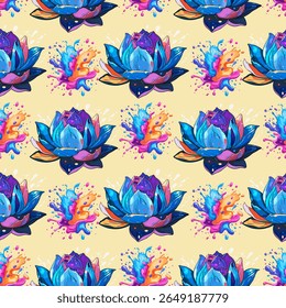 Motif harmonieux de fleur de lotus avec des éclaboussures de peinture. Motif floral Abstrait avec fleurs de lotus