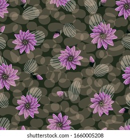 Lotus flower seamless vector pattern in moody colors