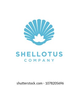 Lotus Flower with Seashell Pearl Oyster Scallop Shell Oyster Cockle Clam Mussel logo design 