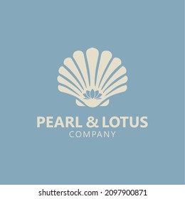 Lotus Flower with Seashell Pearl Oyster Scallop Shell Oyster Cockle Clam Mussel logo design