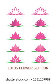 Lotus flower set icon with different style concept on white background.