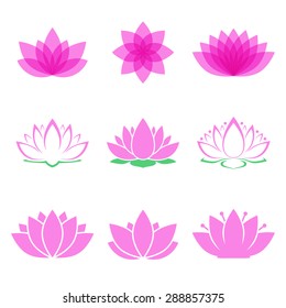lotus flower set. lotus symbol or icon for spa salon, yoga class or wellness industry. isolated on white background. vector illustration