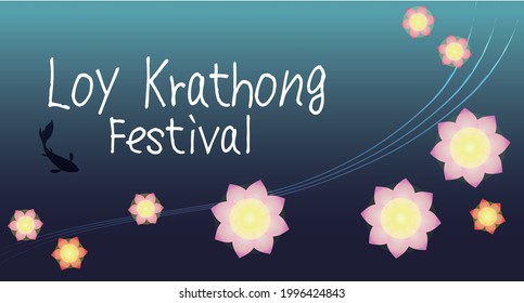 Linterna de agua con forma de flor de Lotus flotando en el agua tranquila para celebrar el festival Loy Krathong.