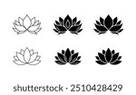 Lotus flower silhouette logo. Set black lotus symbol isolated on white background. Lotus icon, sign yoga and meditation for spa salon. Vector illustration