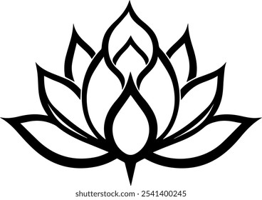 Lotus flower, silhouette, outline, isolated on white