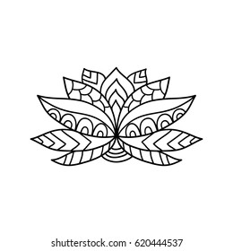 Lotus flower silhouette. Water lily. Oriental indian, chinese style. Zentangle elements design for spa, yoga studio, t-shirt print, tattoo, hotel and resort. Coloring page for adult. 