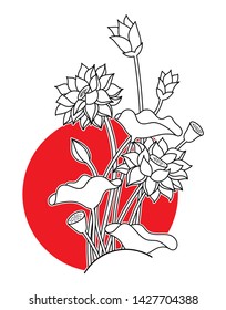 Lotus Flower Simple Line Art, Floral Illustration, Isolated Vector