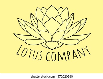 Lotus flower simple logo vector, Hand drawn flower silhouette, isolated yoga and meditation studio logo, lotus sign or symbol 