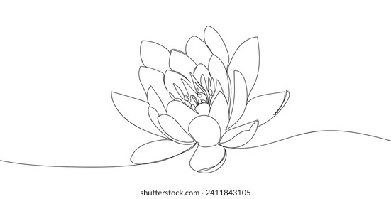 Lotus flower in single continuous line drawing style for logo or emblem.