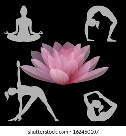 Lotus flower and some yoga positions vector illustration
