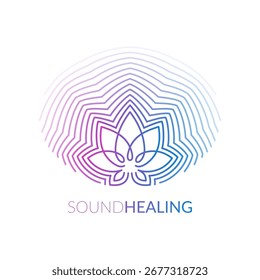 Design de vetor de flores de lótus e ondas sonoras. Atenção plena e conceito de meditação.	
