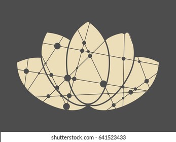 Lotus flower symbol. Design element for branding. Molecule And Communication style. Connected lines with dots.