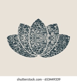 Lotus flower symbol. Design element for branding. Grunge cracked texture