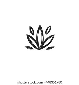 Lotus flower symbol. Vector hand-sketched illustration. Yoga design and advertising, Spiritual sign. Logo. Easy to change color
