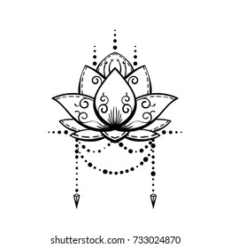 Lotus flower tattoo hand drawn isolated vector magic symbol design element