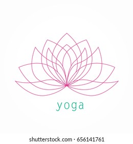 Lotus flower thin line icon logo vector. Yoga symbol linear art illustration.