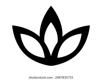 Lotus flower with three petals - vector silhouette picture for logo or pictogram. Water lily flower silhouette for icon or sign