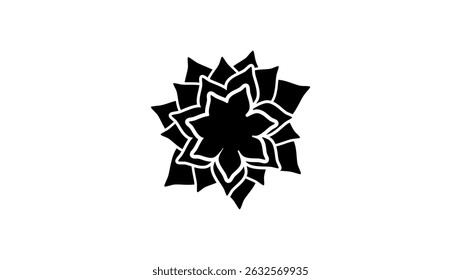 Lotus flower top view, black isolated silhouette