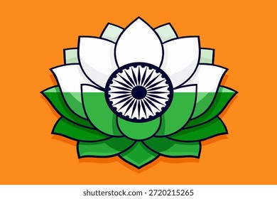 Vector de flores de loto con Ashoka Chakra en colores tricolor indios, que simboliza la paz, la unidad y el patriotismo. Ilustración plana moderna limpia para el Día de la República y diseños de celebración nacional.