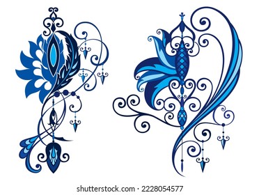Lotus flower vector design, Mehndi henna tattoo art or pattern, zen detailed bohemian greeting card. Beautiful lotus decor inspired by traditional tattoo art from India - boho style