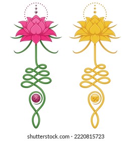Lotus Flower Vector Design with Unalome hindu symbol, yoga and induism symbol, lotus flower motifs for tattoo