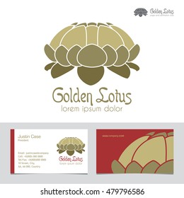 Lotus Flower vector icon & business card template for Alternative Medicine, Yoga Club, Beauty Industry, Asian cuisine, Cosmetics, Healing, Acupuncture, Massage & Recreation. Sample text. Editable