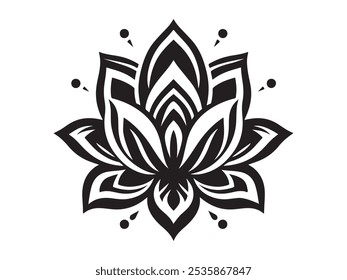 Lotus flower vector icon set. A symbol of relaxation, calm and harmony, the lotus flower black iconography