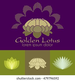 Lotus Flower vector icon set design template for Alternative Medicine, Yoga Club, Beauty Industry, Asian cuisine, Cosmetics, Healing, Acupuncture, Massage & Recreation. Sample text. Editable