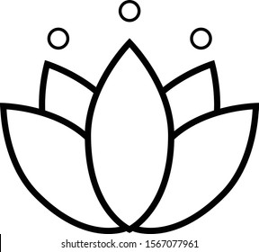 Lotus flower vector illustration in black and white. Flat design, viewed from the front. Icon for websites or mobile applications.