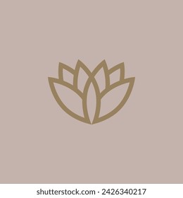  Lotus flower vector logo design simple linear style. Beauty brand mark for aesthetic cosmetology and medicine.	
