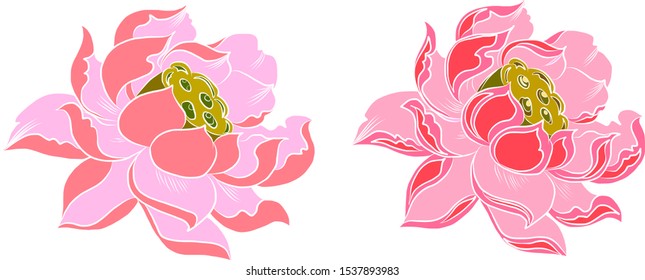 Lotus flower vector set for tattoo design isolated on white background.
