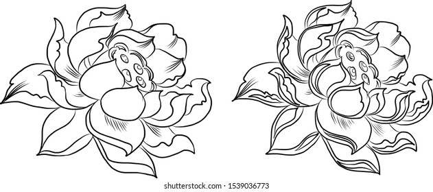 Lotus flower vector set for tattoo design isolated on white background.