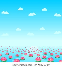 Lotus flower in the water with a blue sky illustration design vector