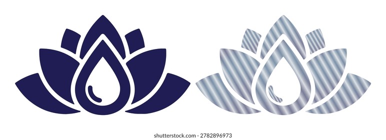 Lotus flower with water drop, presented in solid and gradient styles, symbolizing purity.
