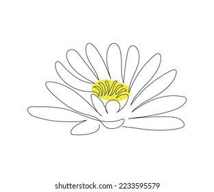 the lotus flower or water lily is hand-drawn in a minimalist style, in the technique of a single line, a monoline. Cosmetics symbol, beauty salon logo