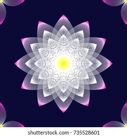 Lotus flower white on a dark blue background, geometric pattern, vector.